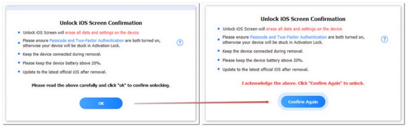 Confirmar el proceso de desbloqueo