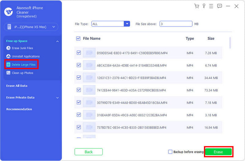 Aiseesoft iPhone Cleaner Eliminar archivos grandes