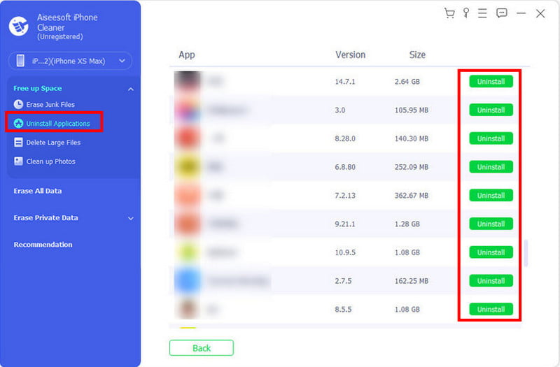 Aplicación de desinstalación Aiseesoft iPhone Cleaner