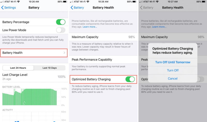 Apague el optimizador de batería que carga el iPhone