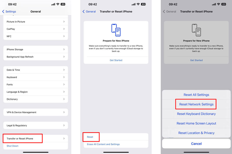 Restablecer la configuración de red en el iPhone 800