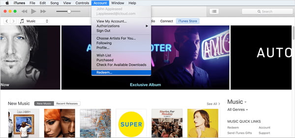 Canjear la tarjeta de regalo de iTunes a través de iTunes