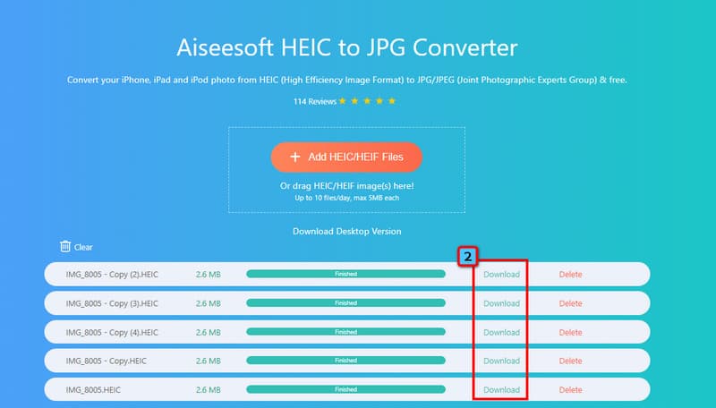 Descargar archivos HEIC convertidos