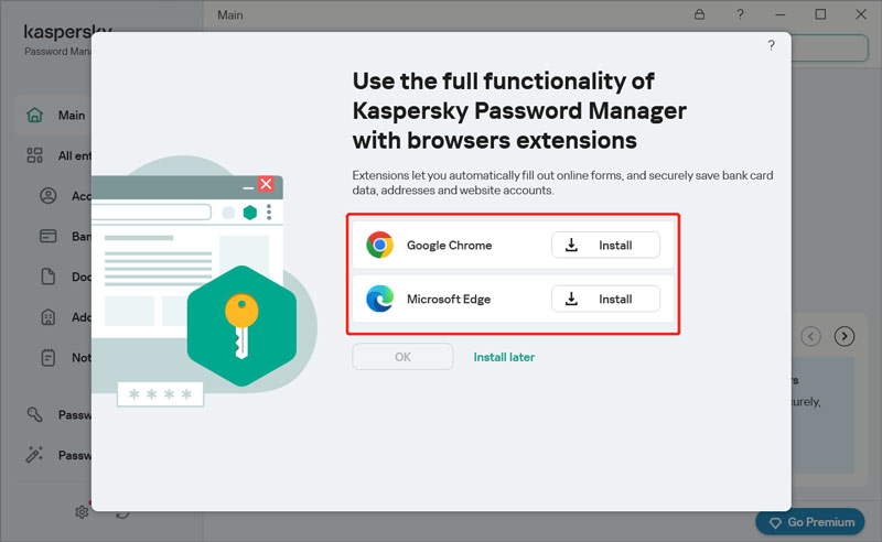 Extensión del navegador Kaspersky Password Manager