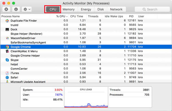 Comprobar el uso de la CPU de Mac en Actividad