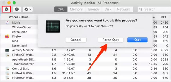 Forzar el cierre de la aplicación para reducir el uso de la CPU de Mac