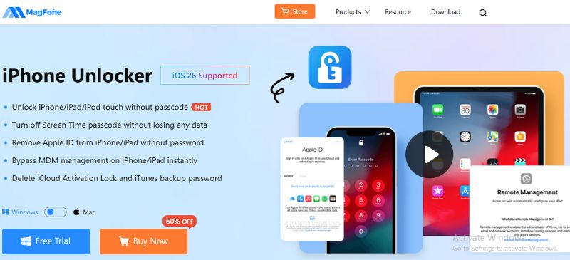 Interfaz de desbloqueo de iPhone de Magfone