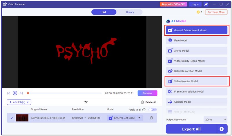 Elija General o Denoise