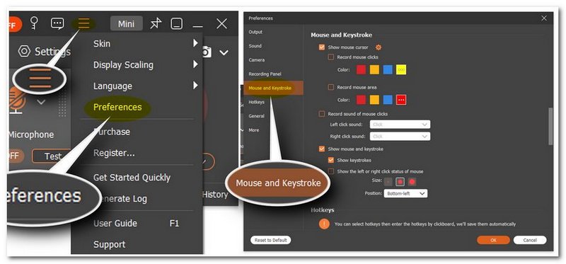 Preferencias en Aiseesoft Mouse Recorder