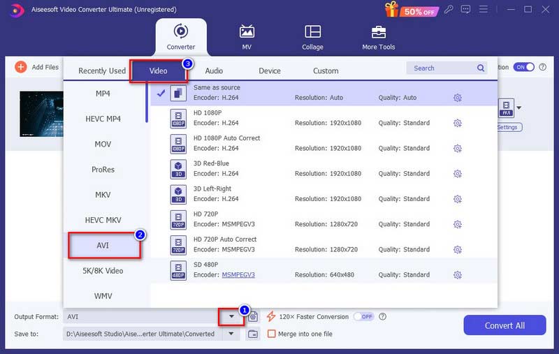 Aiseesoft Video Converter Seleccionar salida