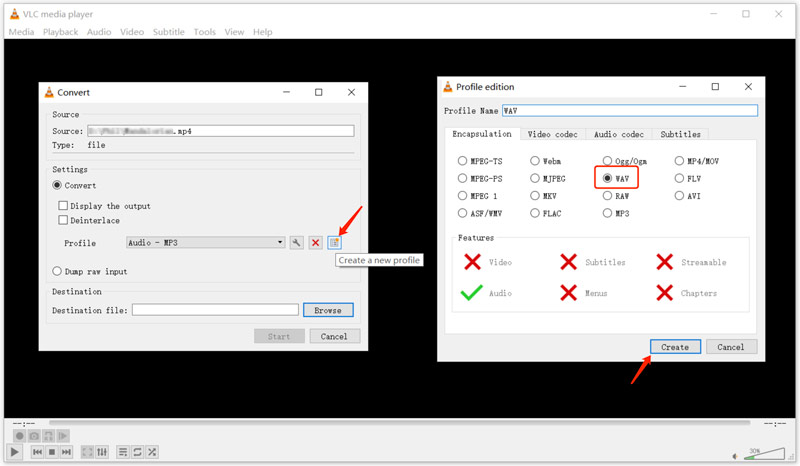 VLC Create WAV Audio Format