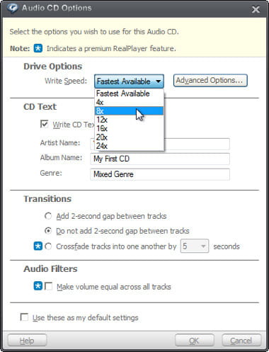 Opciones de CD de audio