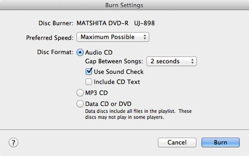 Configuración de grabación antes de grabar música en un CD