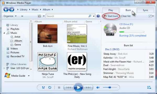 Grabar música en un CD con Windows Media Player