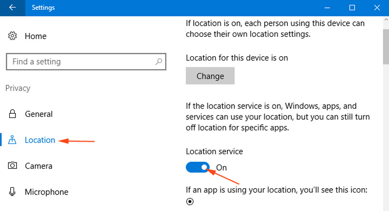 Activar el servicio de ubicación de Windows 10