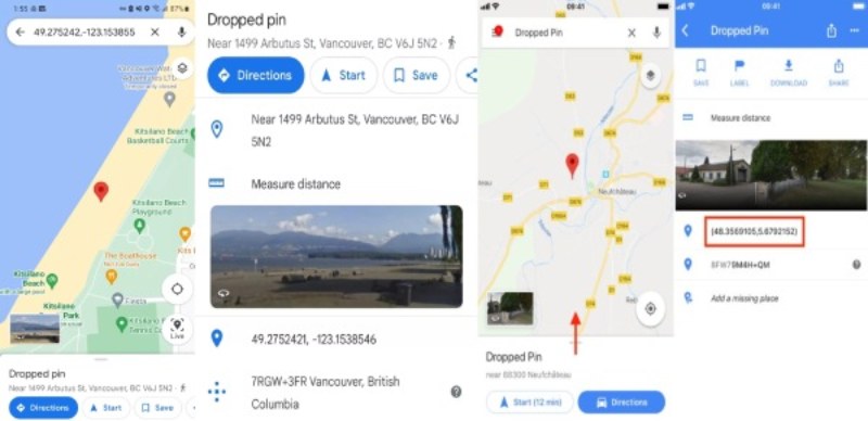 Encuentre coordenadas de ubicación en teléfonos inteligentes con Google Maps