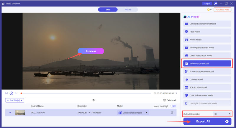 Modelo de eliminación de ruido de vídeo mediante IA Aiseesoft