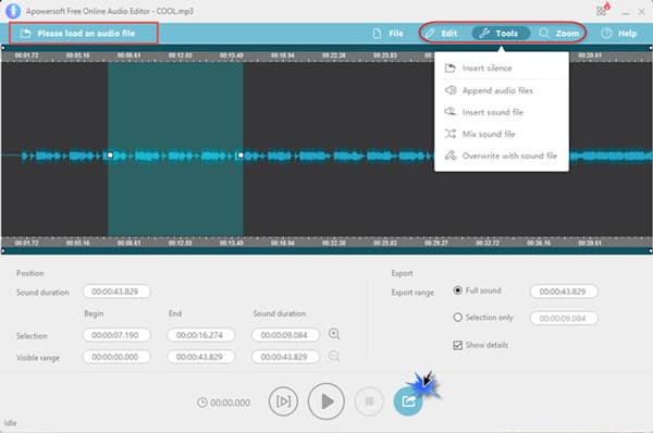 Editor de audio en línea gratuito de Apowersoft