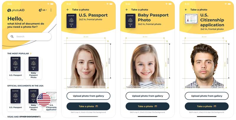 Aplicación de ayuda para fotografía de identificación con foto de pasaporte