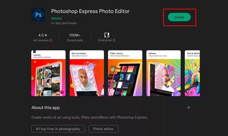 Editor de fotos Photoshop Express para Chromebook