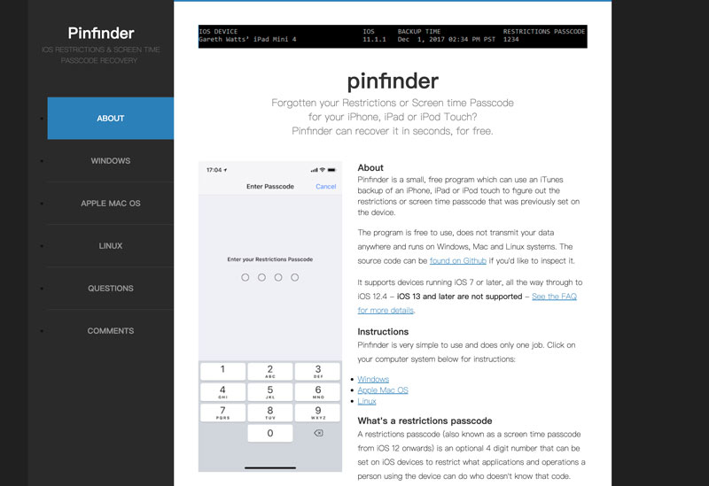 ¿Qué es la herramienta de recuperación de código de acceso Pinfinder Screen Time?