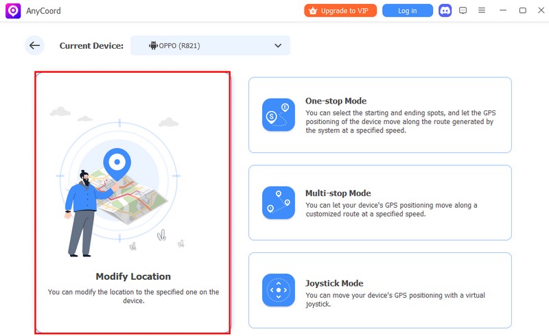 Seleccione el modo Modificar ubicación