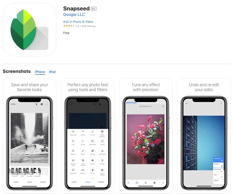 Aplicación Snapseed para iPhone iPad