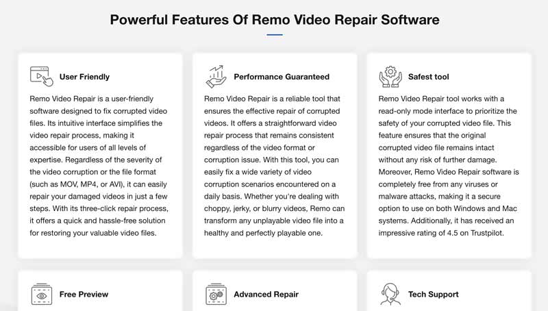 Funciones de reparación de vídeo remo
