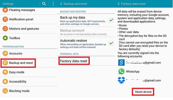 Copia de seguridad y reinicio del teléfono Android