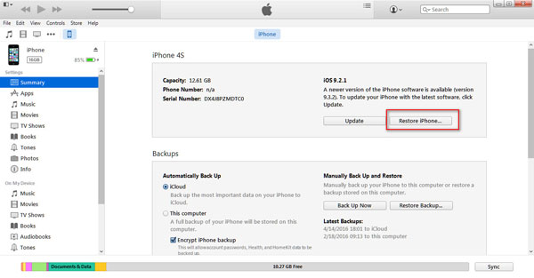 Restablecer iPhone a través de iTunes para arreglar iPhone Bricked