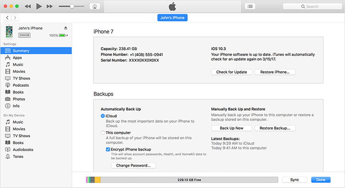 Copia de seguridad de los datos del iPhone con iTunes