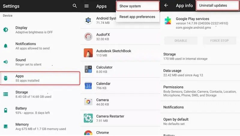 Desinstalar actualizaciones Servicios de Google Play