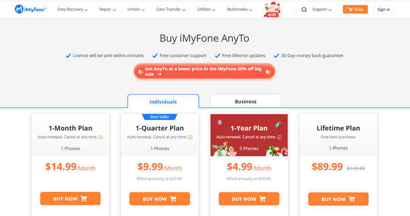 Precios de iMyFone AnyTo