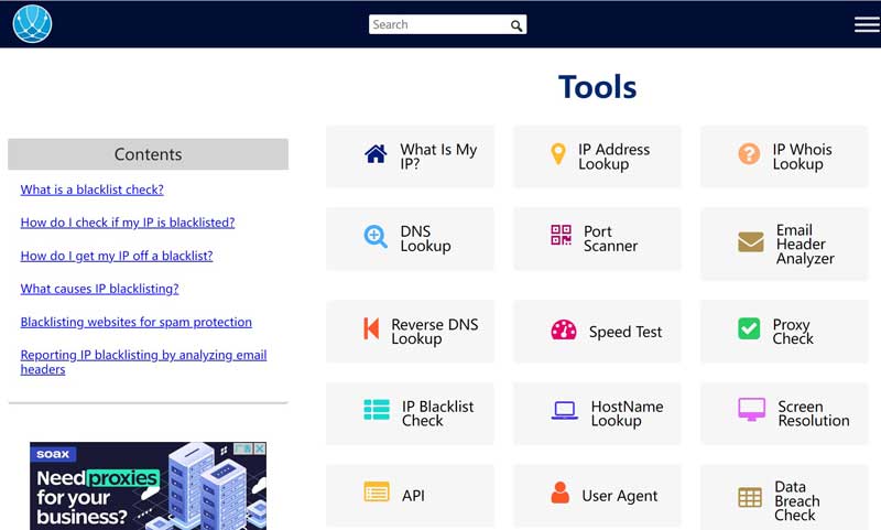 Captura de pantalla de herramientas