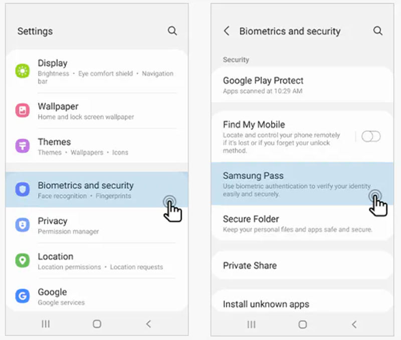 Encuentra Samsung Pass en Ajustes