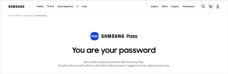 Sitio web de Samsung Pass