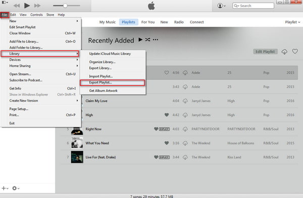 Exportar lista de reproducción de iTunes
