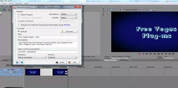 Complemento gratuito Video4youtube Sony Vegas