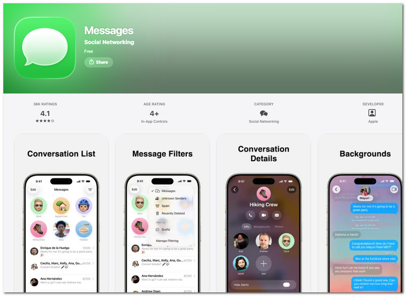 Aplicación de mensajería de texto iMessage