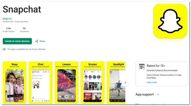 Aplicación de mensajería de texto Snapchat