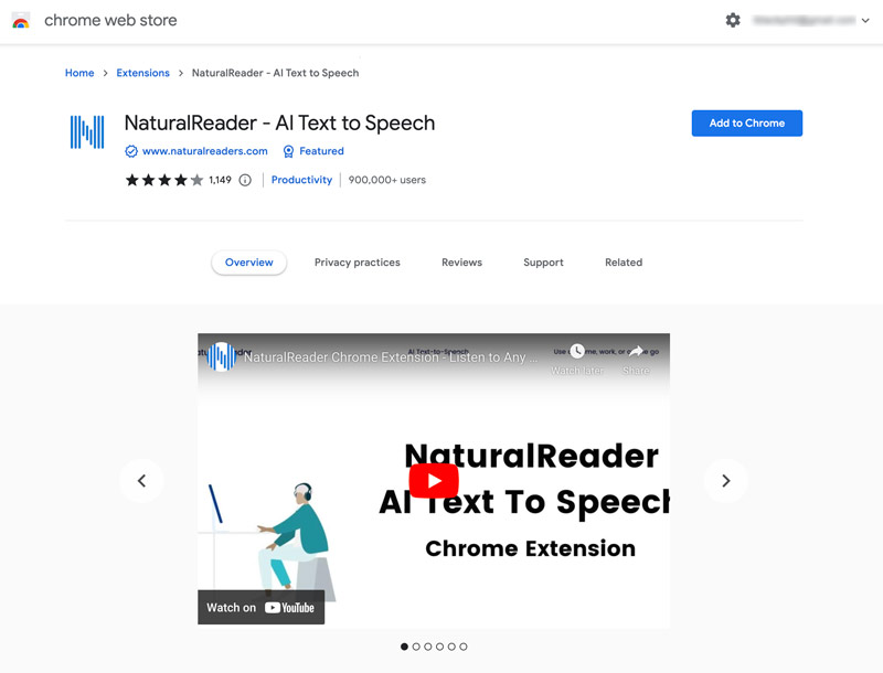 Extensión de Chrome de texto a voz NaturalReader AI