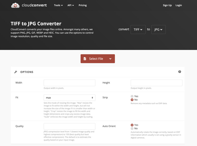 Convertidor de TIFF a JPG en línea de Cloudconvert