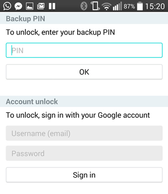 PIN de respaldo o inicio de sesión de Google