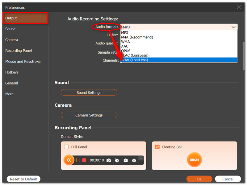 Establecer formato de audio WAV