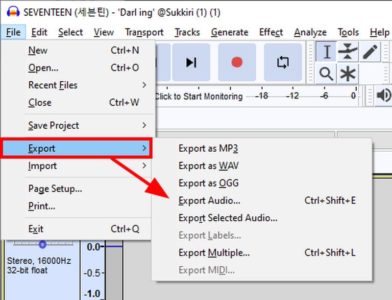 Exportar audio de Audacity