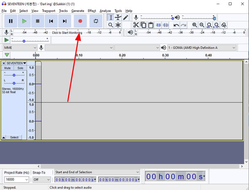 Registro de la barra de herramientas de transporte de Audacity