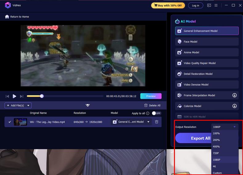 Elija la resolución y el formato