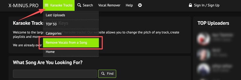 Sitio web de X Minus Vocal Remover