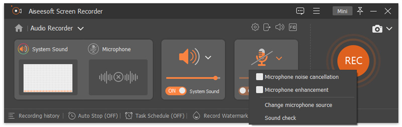 Grabadora de audio Micrófono Opciones de audio