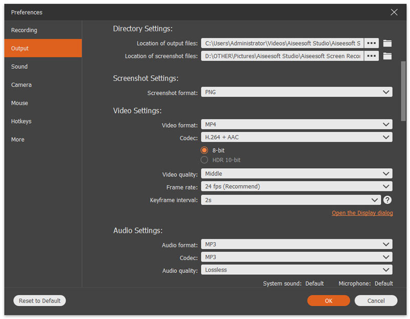 Configuración de la salida